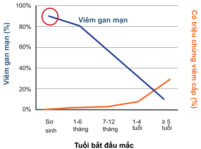 Trẻ sơ sinh có nguy cơ tiến triển thành viêm gan B mạn tính cao nhất